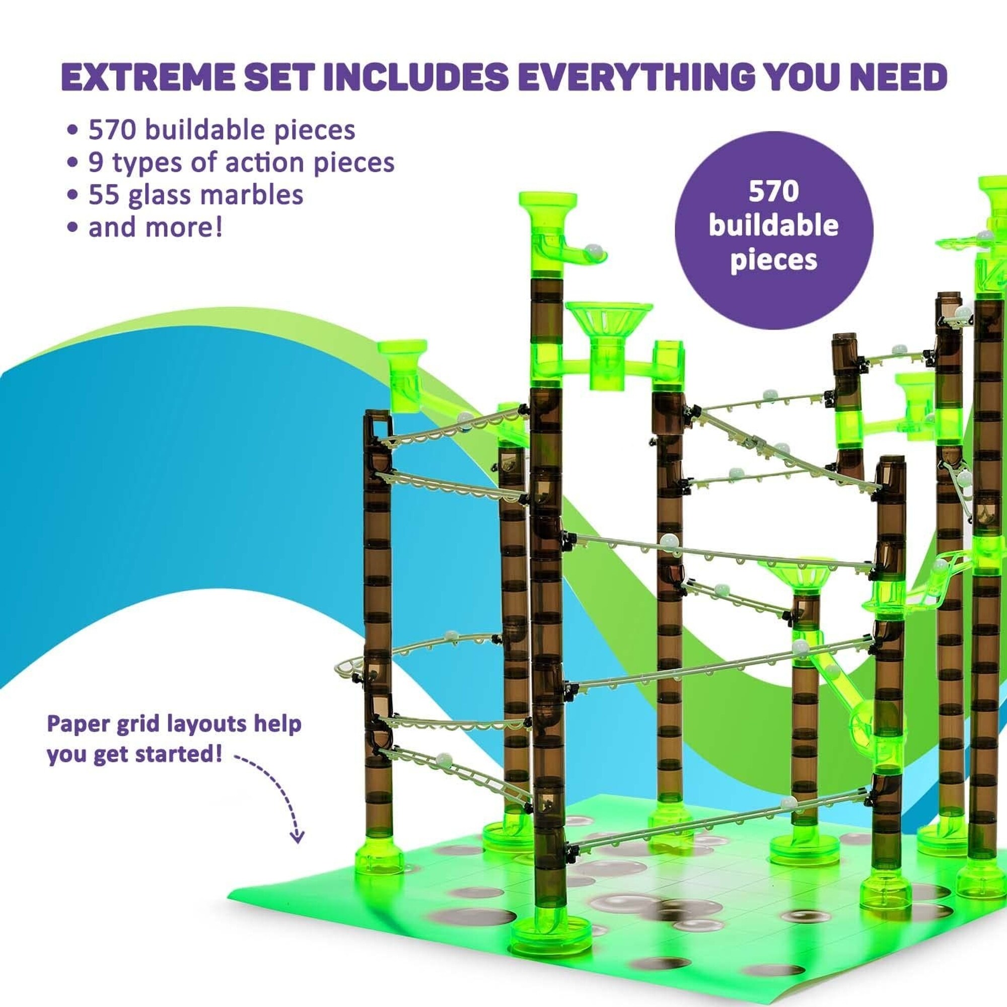 Marble Genius 625-Piece Marble Rails Extreme Set, STEM Toy for